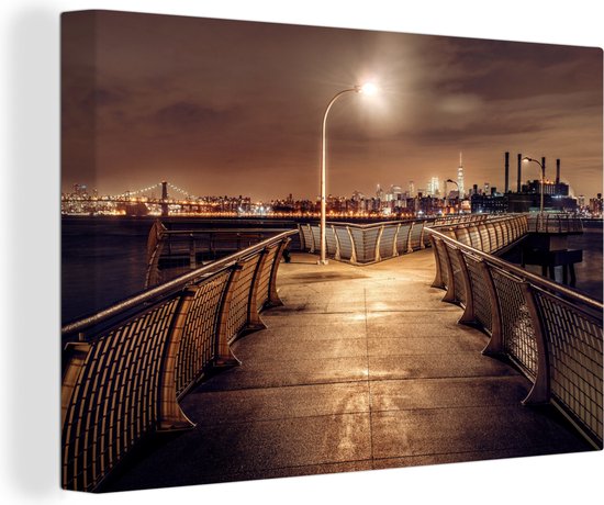 Tableau Toile Ville - Lampadaire - Nuit - 140x90 cm - Décoration murale