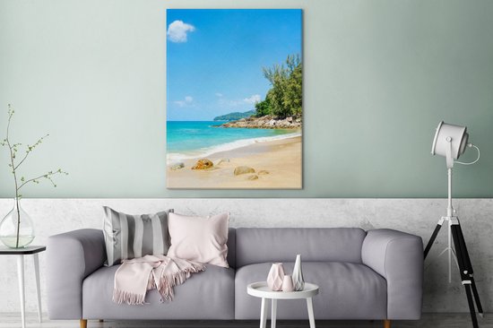 Toile Peinture Plage - Mer - Plantes - Tropical - 90x120 cm - Décoration murale