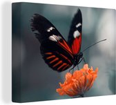 Canvas Schilderij Vlinder - Bloemen - Insect - 80x60 cm - Wanddecoratie