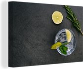 Canvas schilderij 180x120 cm - Wanddecoratie Cocktail - Glas - Limoen - Muurdecoratie woonkamer - Slaapkamer decoratie - Kamer accessoires - Schilderijen