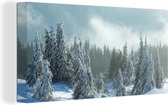 Canvas Schilderij Bos - Sneeuw - Winter - 40x20 cm - Wanddecoratie