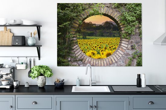 Tableau sur toile 120x90 cm - Décoration murale Vue - Fleurs - Tournesol - Décoration murale salon - Décoration chambre - Accessoires chambre - Peintures