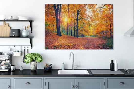 Toile Peinture Arbres - Automne - Forêt - Feuilles d'Automne - 140x90 cm - Décoration murale