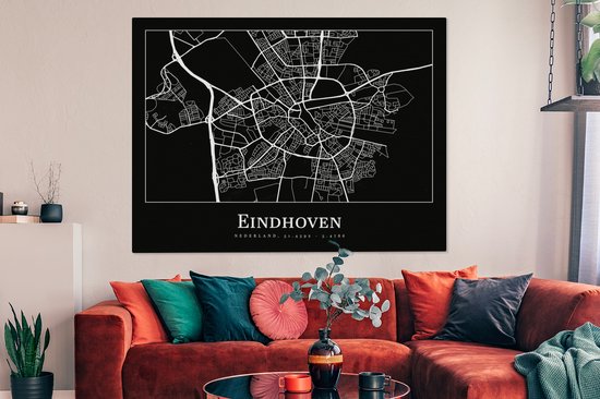 Peinture sur Toile Carte - Eindhoven - Carte - Plan de Ville - 160x120 cm - Décoration murale XXL