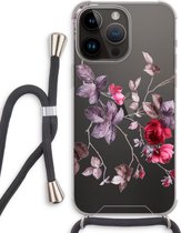 Case Company® - Hoesje met koord geschikt voor iPhone 14 Pro Max hoesje met Koord - Mooie bloemen - Telefoonhoesje met Zwart Koord - Extra Bescherming aan alle Kanten en Over de Schermrand