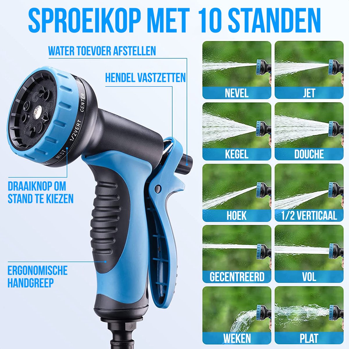 Strex Flexibele Tuinslang 30M met Sproeikop - Uitrekbaar - Incl. Koppelingen, Ophanghaak & Opbergzak thumbnail 2