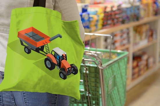 MuchoWow® Schoudertas - Strandtas - Big Shopper - Boodschappentas - Trekker - Aanhanger - Groen - 45x45 cm - Katoenen tas