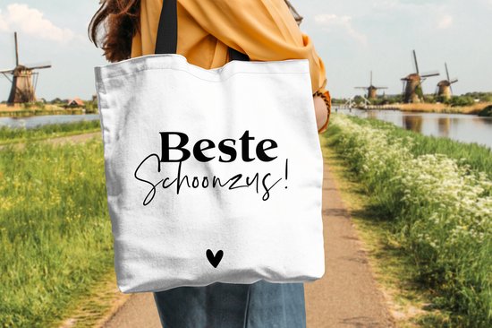 Sac bandoulière - Sac de plage - Shopper Sister - Zwart - Wit - Citations - 40x40 cm - Sac en coton