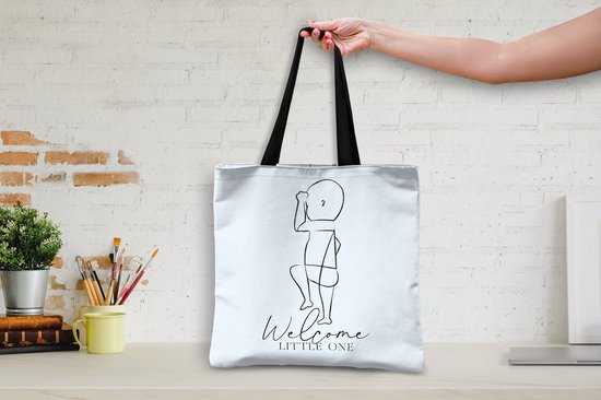 Sac bandoulière - Sac de plage - Shopper Proverbes - Welcome little one - Bébé - Naissance - Citations - 40x40 cm - Sac en coton