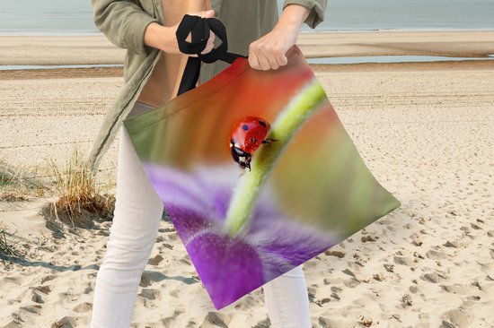 MuchoWow® Sac bandoulière - Sac de plage - Big Shopper - Sac shopping - Coccinelle sur une fleur violette - 45x45 cm - Sac en coton