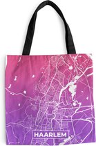 MuchoWow® Schoudertas - Strandtas - Big Shopper - Boodschappentas - Stadskaart - Haarlem - Nederland - Paars - 45x45 cm - Katoenen tas