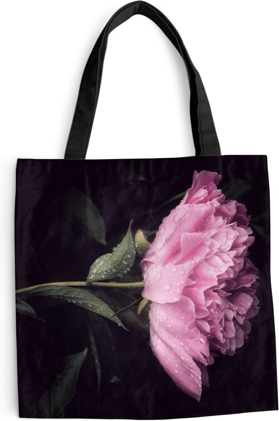 Sac bandoulière - Sac de plage - Shopper Pivoine avec gouttes de rosée - 45x45 cm - Sac en coton