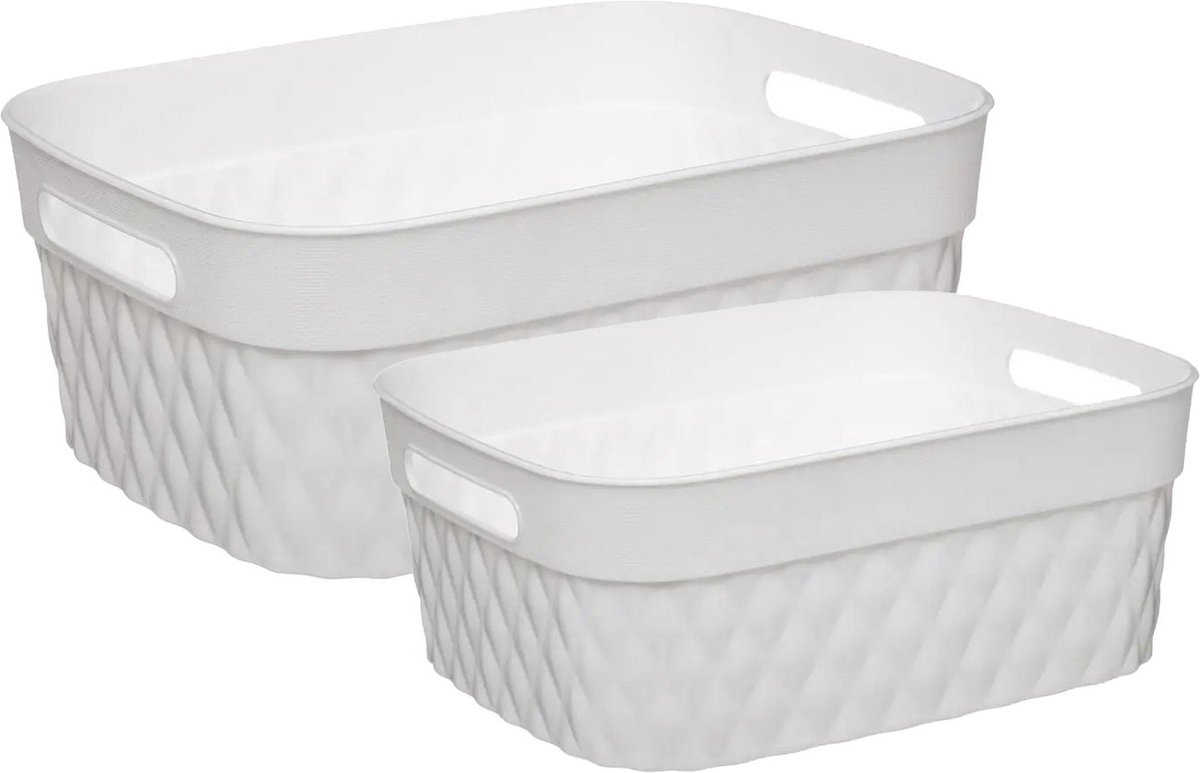Opbergmanden/opbergboxen - 5L - 8,5L - wit - kunststof - set van 2x