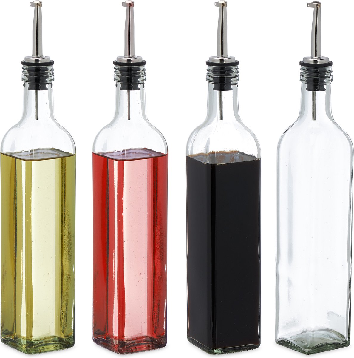 olieflessen - set van 4 - met schenktuit - 500 ml - azijnfles - glas