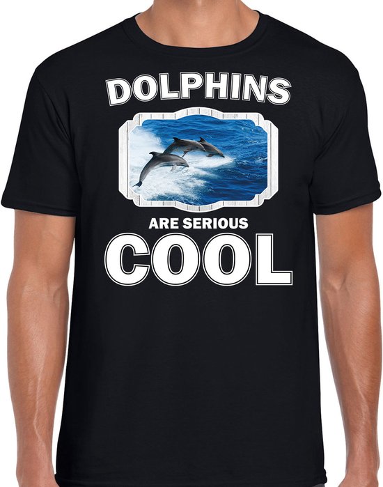 Dieren dolfijnen t-shirt zwart heren - dolphins are serious cool shirt - cadeau t-shirt dolfijn groep/ dolfijnen liefhebber S