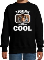 Dieren tijgers sweater zwart kinderen - tigers are serious cool trui jongens/ meisjes - cadeau tijger/ tijgers liefhebber - kinderkleding / kleding 98/104