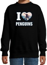 I love penguins sweater met dieren foto van een pinguin zwart voor kinderen - cadeau trui pinguins liefhebber - kinderkleding / kleding 110/116