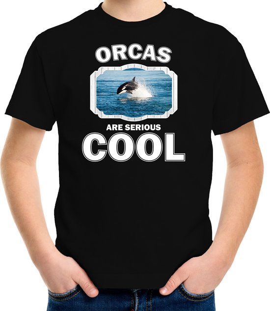 Dieren orka vissen t-shirt zwart kinderen - orcas are serious cool shirt  jongens/ meisjes - cadeau shirt orka/ orka vissen liefhebber - kinderkleding / kleding 134/140