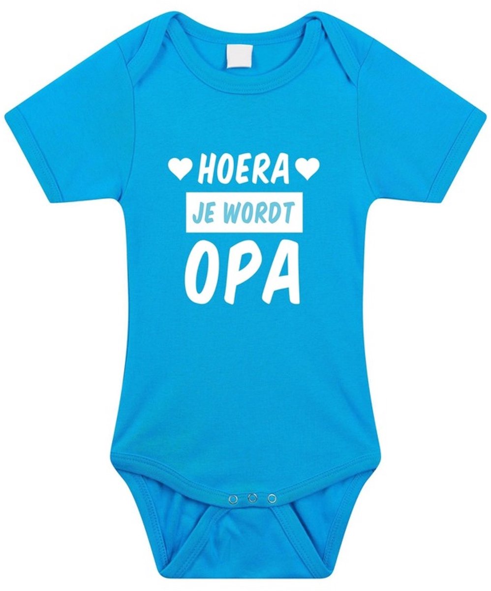 Hoera je wordt opa tekst baby rompertje blauw jongens - Kraamcadeau - Babykleding 80