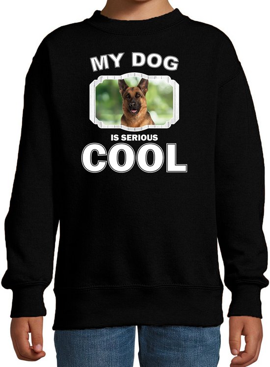 Duitse herder honden trui / sweater my dog is serious cool zwart - kinderen - Duitse herders liefhebber cadeau sweaters - kinderkleding / kleding 152/164