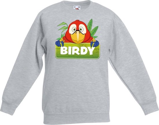 Birdy de papegaai sweater grijs voor kinderen - unisex - papegaaien trui - kinderkleding / kleding 170/176