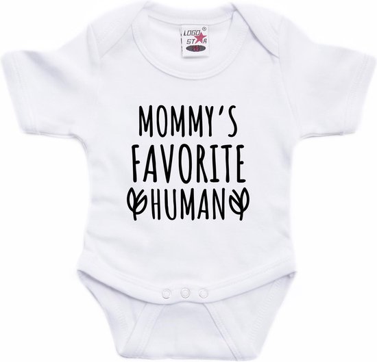 Foto: Mommys favourite human tekst baby rompertje wit jongens en meisjes kraamcadeau moederdag babykleding 92