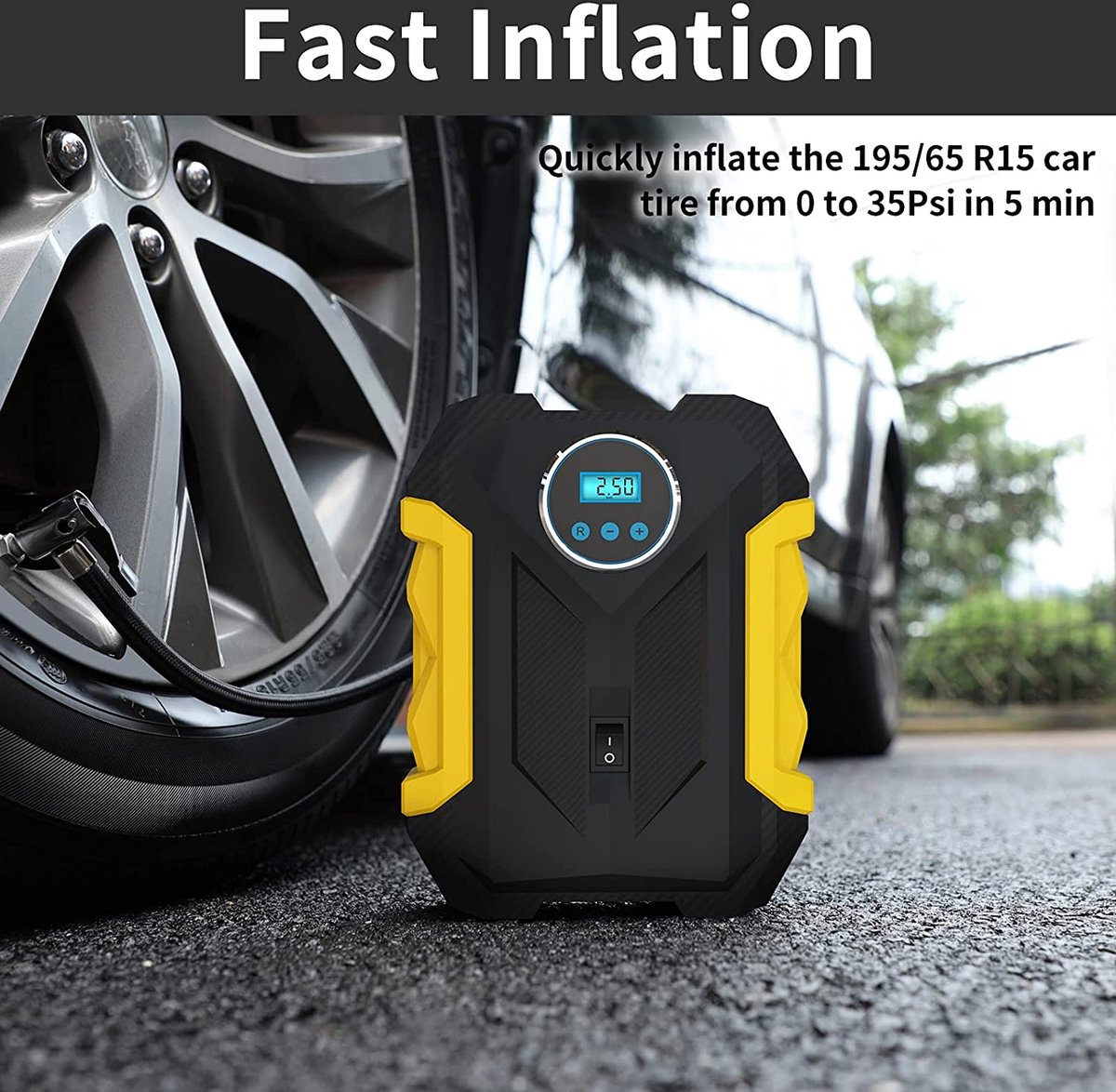 Digitale Luchtcompressor voor Auto - Draagbare Bandenpomp met LED-licht 12V