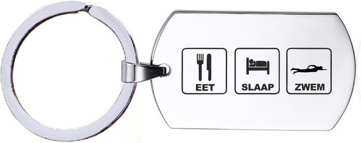 Sleutelhanger RVS - Eet Slaap Zwem