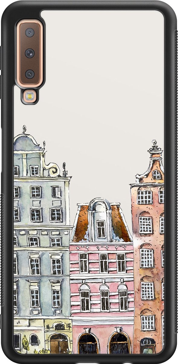 Leuke Telefoonhoesjes - Hoesje geschikt voor Samsung Galaxy A7 (2018) - Grachtenpandjes - Backcover zwart - Print / Illustratie - Multi