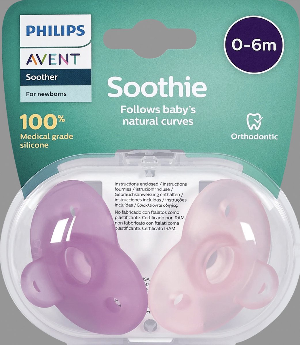 Philips Avent Sucettes Soothie Fille 0-6 Mois 2 Pièces (SCF099/21)