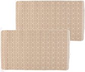 2x stuks badmatten/douchematten beige vierkant patroon 69 x 39 cm - Anti-slip mat voor in de douchecabine