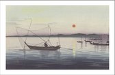 Walljar - Ohara Koson - Boat Sunset - Muurdecoratie - Poster met lijst
