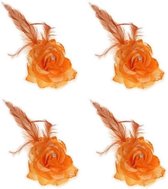 4x stuks oranje deco bloem met speld/elastiek - Oranje koningsdag supporters feestartikelen