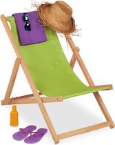 Relaxdays strandstoel hout - groen - inklapbaar - ligstoel stof - klapstoel - tuinstoel
