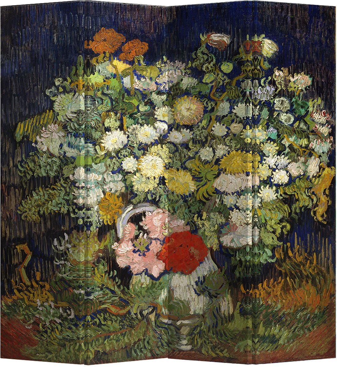 Fine Asianliving Kamerscherm B160xH180cm 4 Panelen Still Life with Flowers van Gogh Zwart, Multicolour