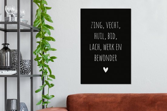 Peintures sur toile Citation hollandaise : « Chantez, combattez, pleurez, priez, riez, travaillez et admirez » sur fond noir - 40x60 cm - Décoration murale