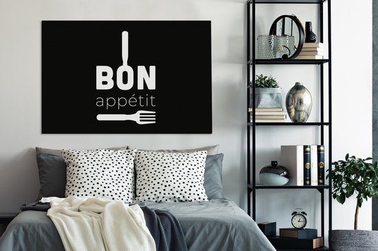 Canvas Schilderij Quotes - Spreuken - Bon appétit - Keuken - 120x80 cm - Wanddecoratie