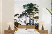 Behang - Fotobehang Italiaans landschap parasoldennen - Kunst - Hendrik Voogd - Schilderij - Zwart wit - Oude meesters - Breedte 160 cm x hoogte 240 cm