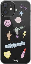 Wildhearts Icons - iPhone Transparant Case - Transparant shockproof hoesje geschikt voor iPhone 12 hoesje - Doorzichtig hoesje met icoontjes