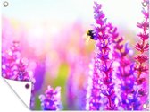 Tuinposter - Tuindoek - Tuinposters buiten - Een bij op een lavendelplant - 120x90 cm - Tuin