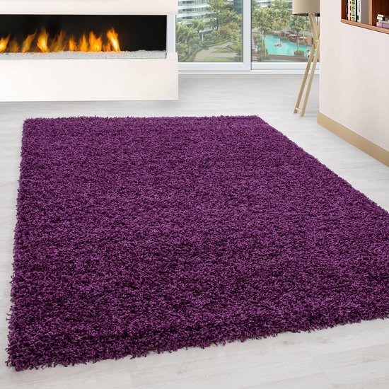 Tapis violet à poils longs - 140x200cm - Moderne - Salon - Salon - Chambre - Salle à manger