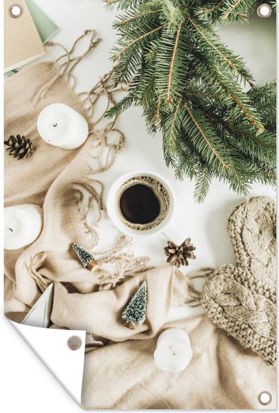Décoration murale Hiver - Café - Pin - 120x180 cm - Poster jardin - Toile jardin - Poster extérieur