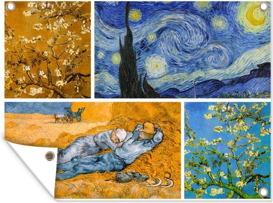 Décoration murale extérieur Van Gogh - Collage - Art - 160x120 cm - Toile jardin - Affiche extérieure