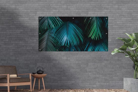 Affiche clôture Jungle - Palmier - Vert - Blauw - 200x100 cm - Toile de jardin