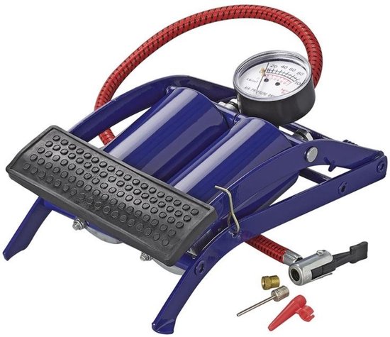 ProPlus Voetpomp met manometer - dubbele cilinder - max. 7 bar - incl. 3 ventieladapters van ProPlus — afbeelding 3
