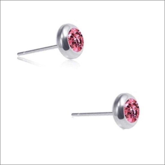 Aramat jewels ® - Aramat jewels-oorbellen-zirkonia- zweerknopjes-roze- chirurgisch staal- 6mm-zilverkleurig