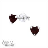 Aramat jewels ® - Zilveren zirkonia oorbellen hart donker rood 4mm