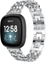 Bandje Voor Fitbit Versa 3 / Sense Cowboy Stalen Schakel Band - Zilver - One Size - Horlogebandje, Armband