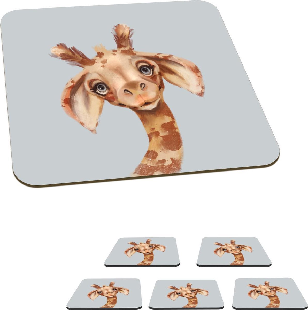 Onderzetters voor glazen - Giraf - Jungle - Dier - 10x10 cm - Glasonderzetters - 6 stuks