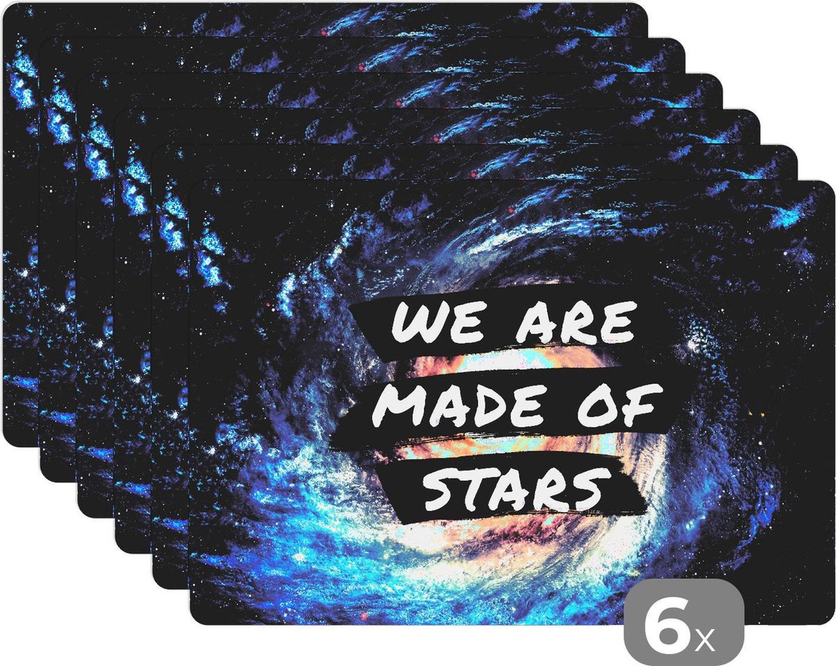 Placemat kinderen - Placemat - Placemats kunststof - Spreuken - 'We are made of stars' - Sterren - Quotes - Jongens - Kids - Kinderen - Meisjes - 45x30 cm - 6 stuks - Hittebestendig - Anti-Slip - Onderlegger - Afneembaar